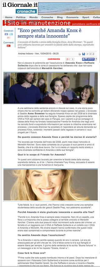 Amanda Knox article in Italian paper quotes Anne Bremner